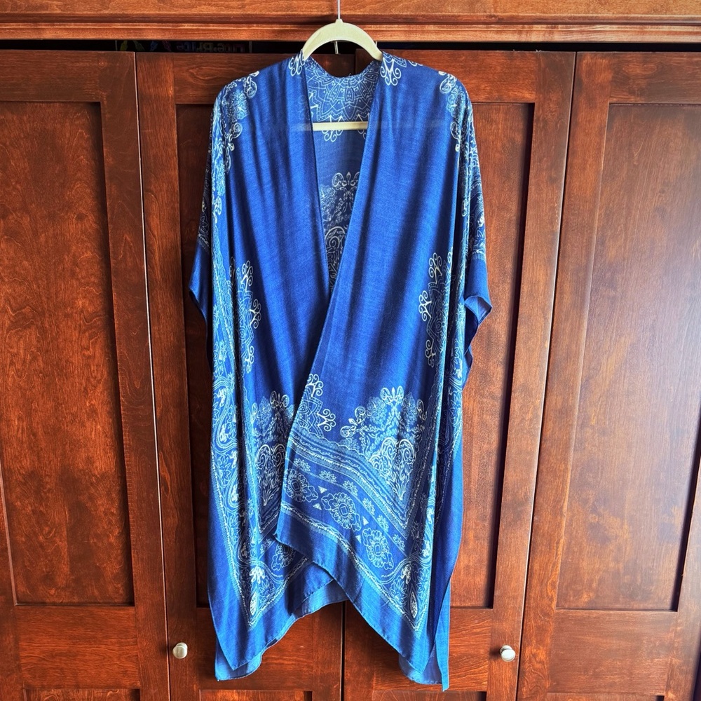 Blue Floral Kimono Cardigan